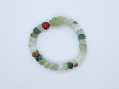 Nephrite Jade Bracelet, Multi-Gemstone Dragon Vertebrae Bracelet, 71g Colorful Jade, Chinese Dragon Bone
