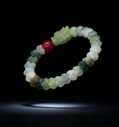 Nephrite Jade Bracelet, Multi-Gemstone Dragon Vertebrae Bracelet, 71g Colorful Jade, Chinese Dragon Bone