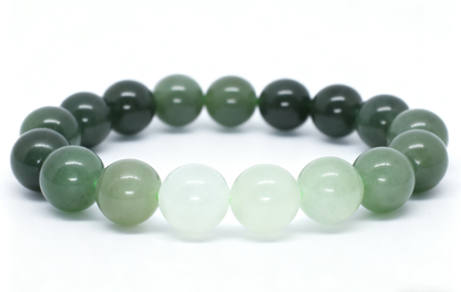 Nephrite Jade Bracelet, White to Green Ombre Bracelet, 45.57g Gradient Color Jade, Handmade Gemstone Bracelet