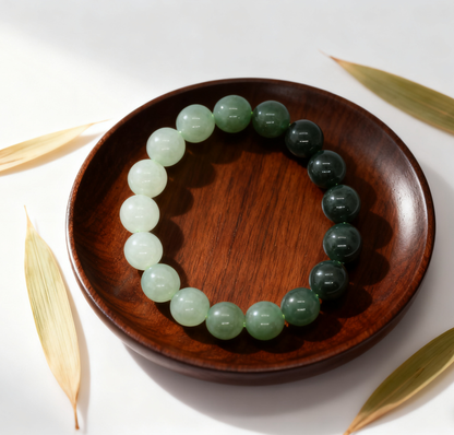 Nephrite Jade Bracelet, White to Green Ombre Bracelet, 45.57g Gradient Color Jade, Handmade Gemstone Bracelet