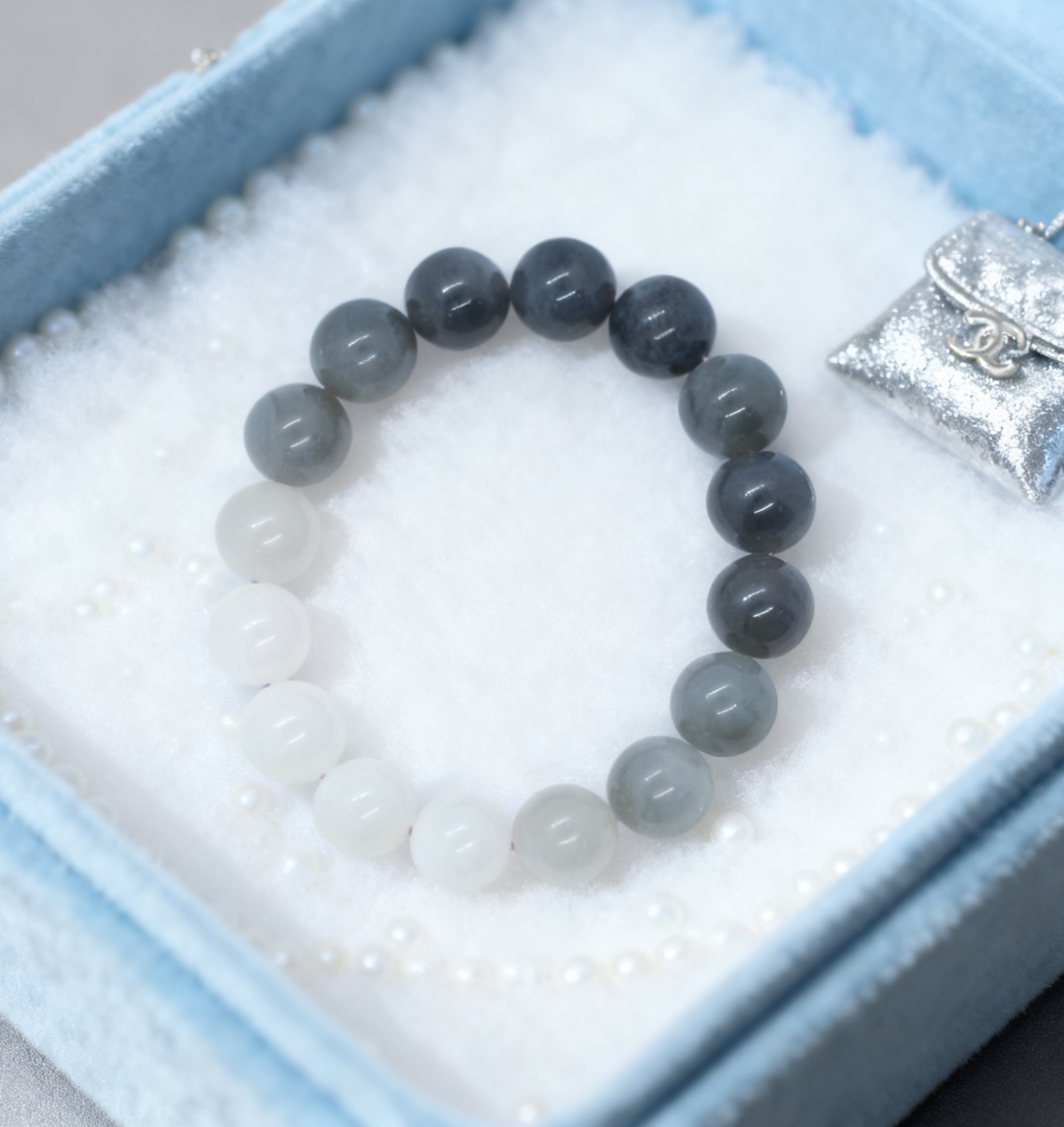 Nephrite Jade Bracelet, White to Lavender Ombre Bracelet, 41.49g Gradient Color Jade, Unique Gemstone Bracelet