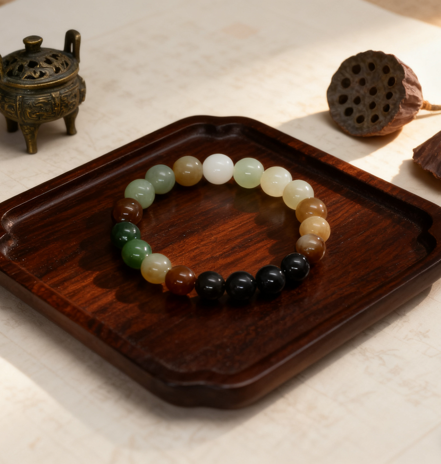 Nephrite Jade Bracelet, Rainbow Ombre Gemstone Bracelet, 27.74g Multi-Color Jade, Handmade Beaded Bracelet