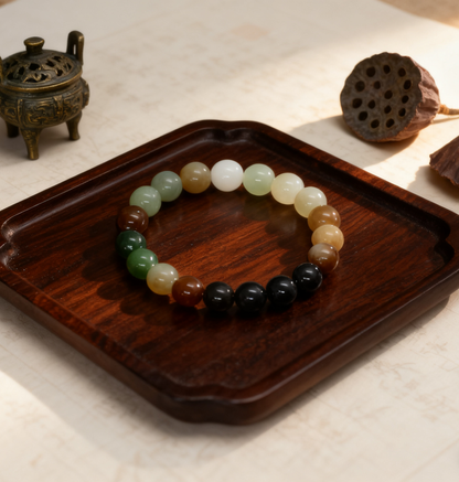 Nephrite Jade Bracelet, Rainbow Ombre Gemstone Bracelet, 27.74g Multi-Color Jade, Handmade Beaded Bracelet