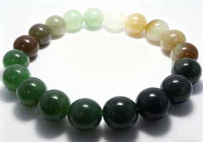 Nephrite Jade Bracelet, Rainbow Ombre Gemstone Bracelet, 27.74g Multi-Color Jade, Handmade Beaded Bracelet