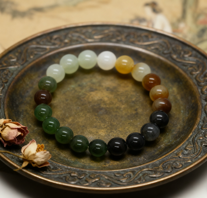 Nephrite Jade Bracelet, Rainbow Ombre Gemstone Bracelet, 27.74g Multi-Color Jade, Handmade Beaded Bracelet