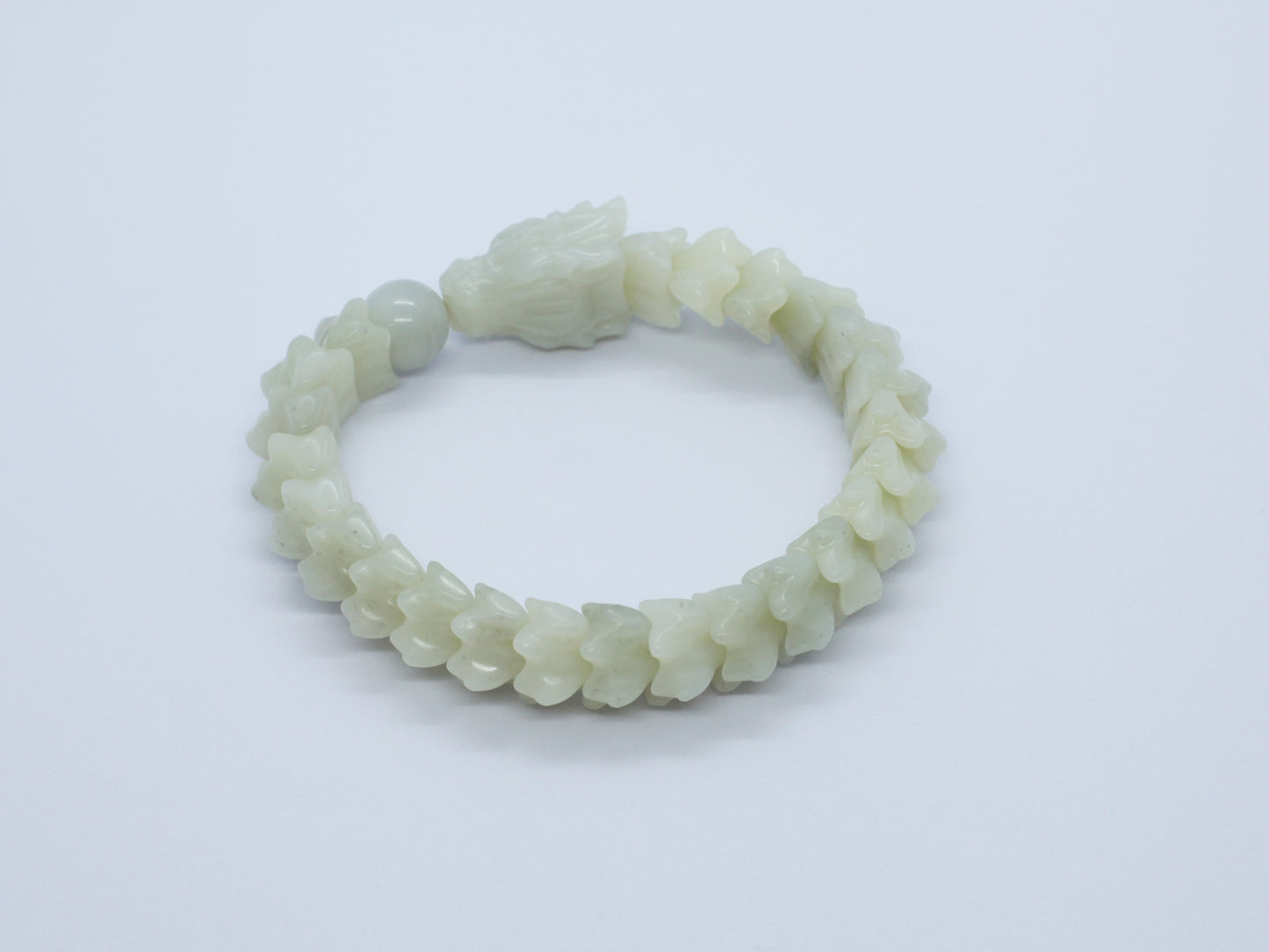 White Nephrite Jade Bracelet, Dragon Vertebrae Bracelet, 57.6g Dragon Bone Jade, Chinese Dragon Style