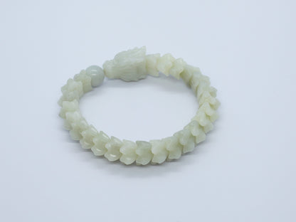 White Nephrite Jade Bracelet, Dragon Vertebrae Bracelet, 57.6g Dragon Bone Jade, Chinese Dragon Style