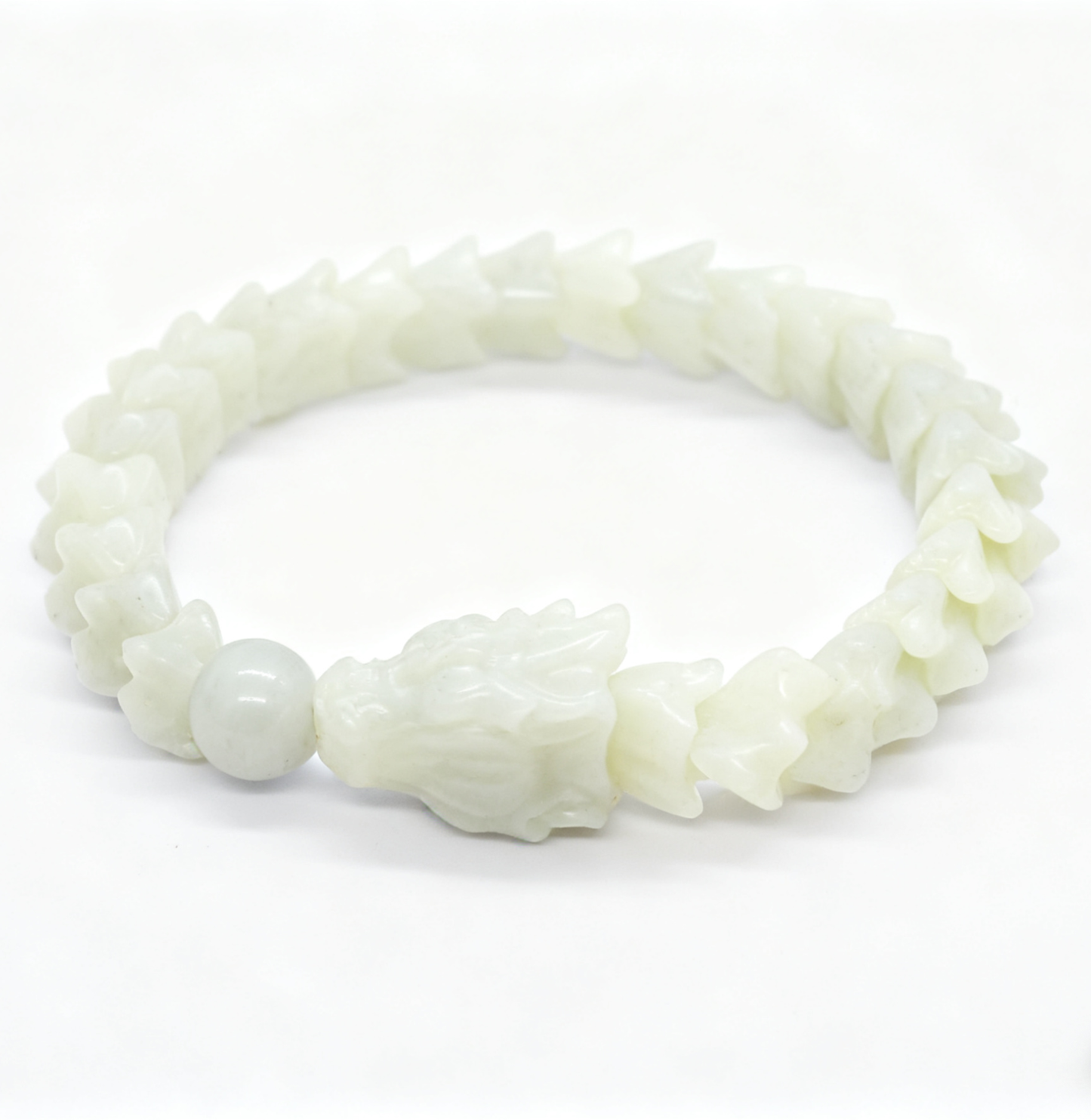 White Nephrite Jade Bracelet, Dragon Vertebrae Bracelet, 57.6g Dragon Bone Jade, Chinese Dragon Style