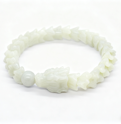 White Nephrite Jade Bracelet, Dragon Vertebrae Bracelet, 57.6g Dragon Bone Jade, Chinese Dragon Style