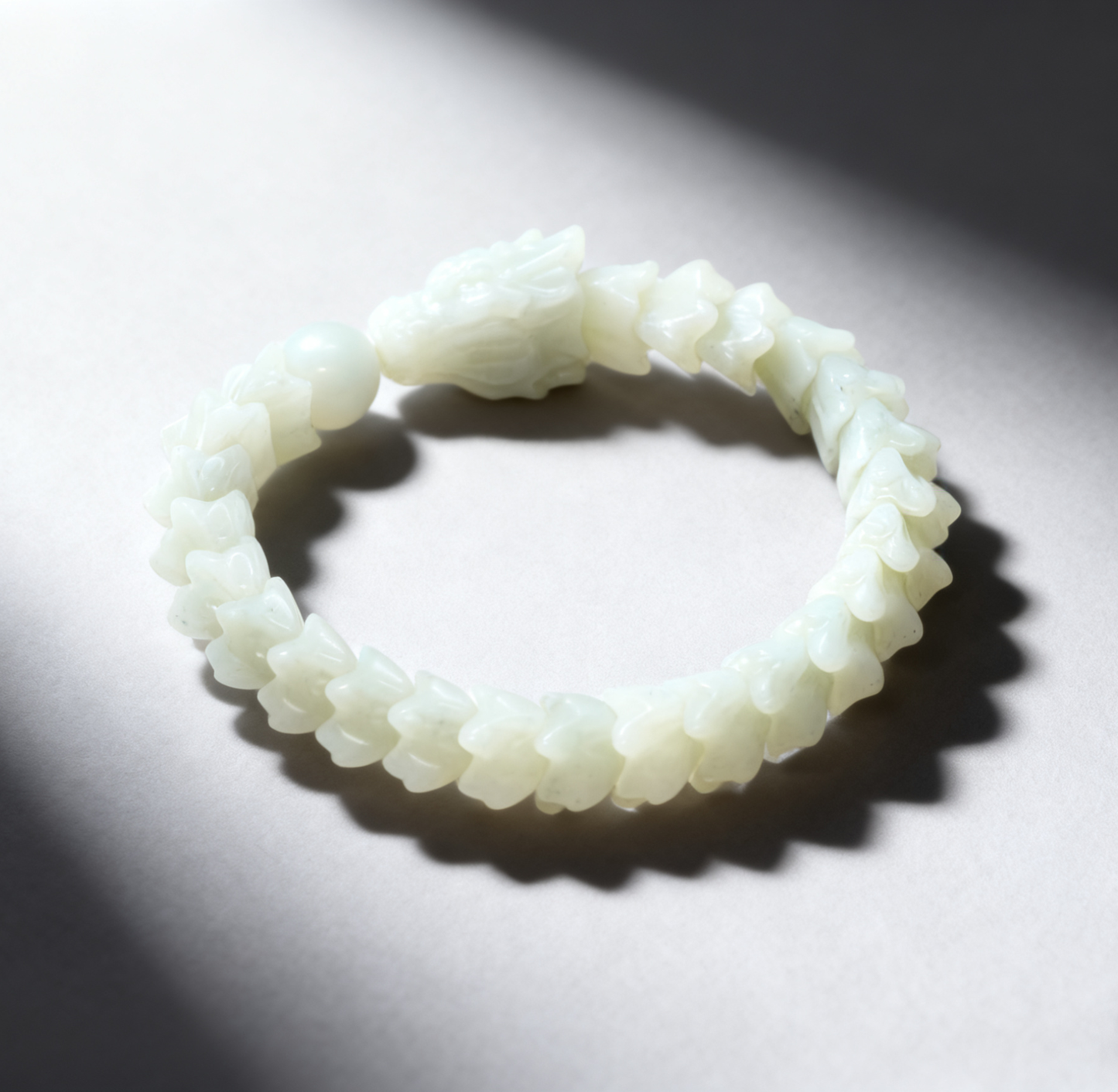 White Nephrite Jade Bracelet, Dragon Vertebrae Bracelet, 57.6g Dragon Bone Jade, Chinese Dragon Style