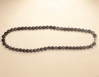 Nephrite Jade Necklace, Lavender Smoke Jade Bead Necklace, 45.51g Purple Gemstone Necklace, 8mm Round Beads