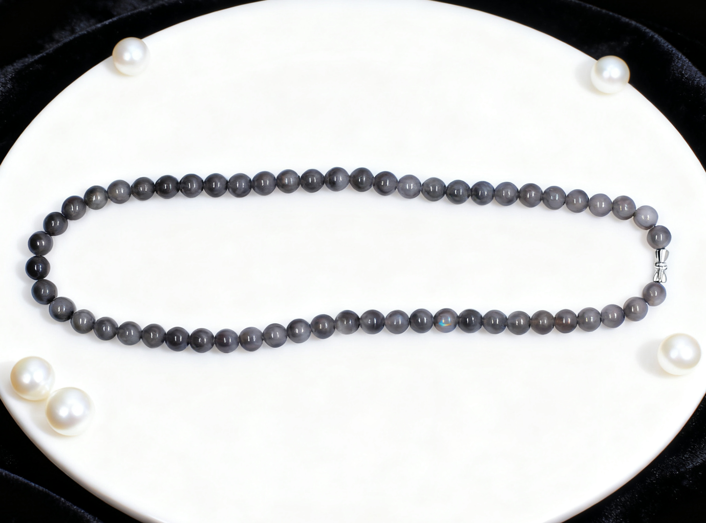 Nephrite Jade Necklace, Lavender Smoke Jade Bead Necklace, 45.51g Purple Gemstone Necklace, 8mm Round Beads