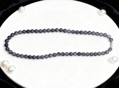 Nephrite Jade Necklace, Lavender Smoke Jade Bead Necklace, 45.51g Purple Gemstone Necklace, 8mm Round Beads