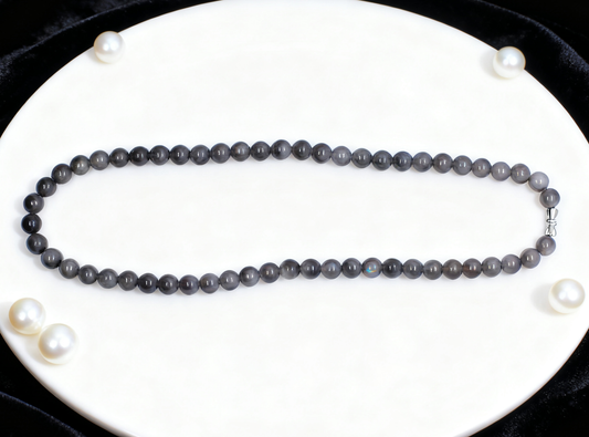 Nephrite Jade Necklace, Lavender Smoke Jade Bead Necklace, 45.51g Purple Gemstone Necklace, 8mm Round Beads