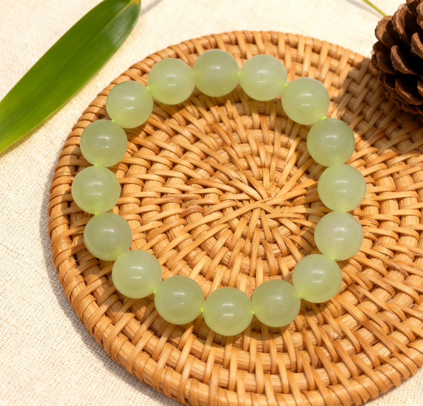 Yellow Nephrite Jade Bracelet, 12mm Huangkou Jade Bracelet, 39.7g Yellow Gemstone Bracelet, Natural Jade Beads