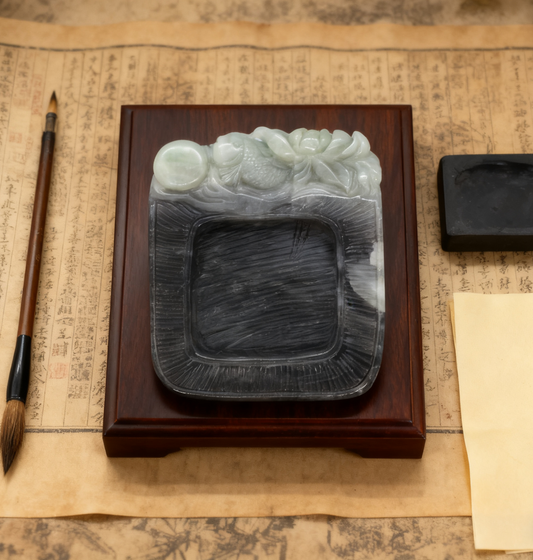 Floral Jade Brush Washer, 231.66g Hetian Nephrite, Chinese Antique Style, Prosperity Art Object