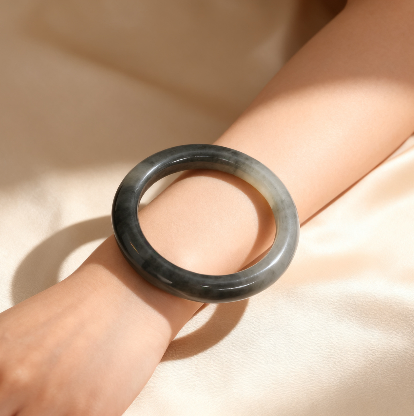 Nephrite Jade Bangle, Lavender Smoke Jade Bracelet, 61g Solid Jade Bracelet, Women's Jade Jewelry