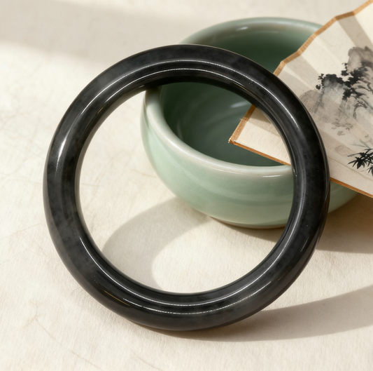 Nephrite Jade Bangle, Lavender Smoke Jade Bracelet, 61g Solid Jade Bracelet, Women's Jade Jewelry