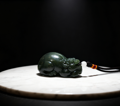 Wealth Statue Pi Xiu, Solid Nephrite Jade 133g, Chinese Mythical Creature, Business Gift