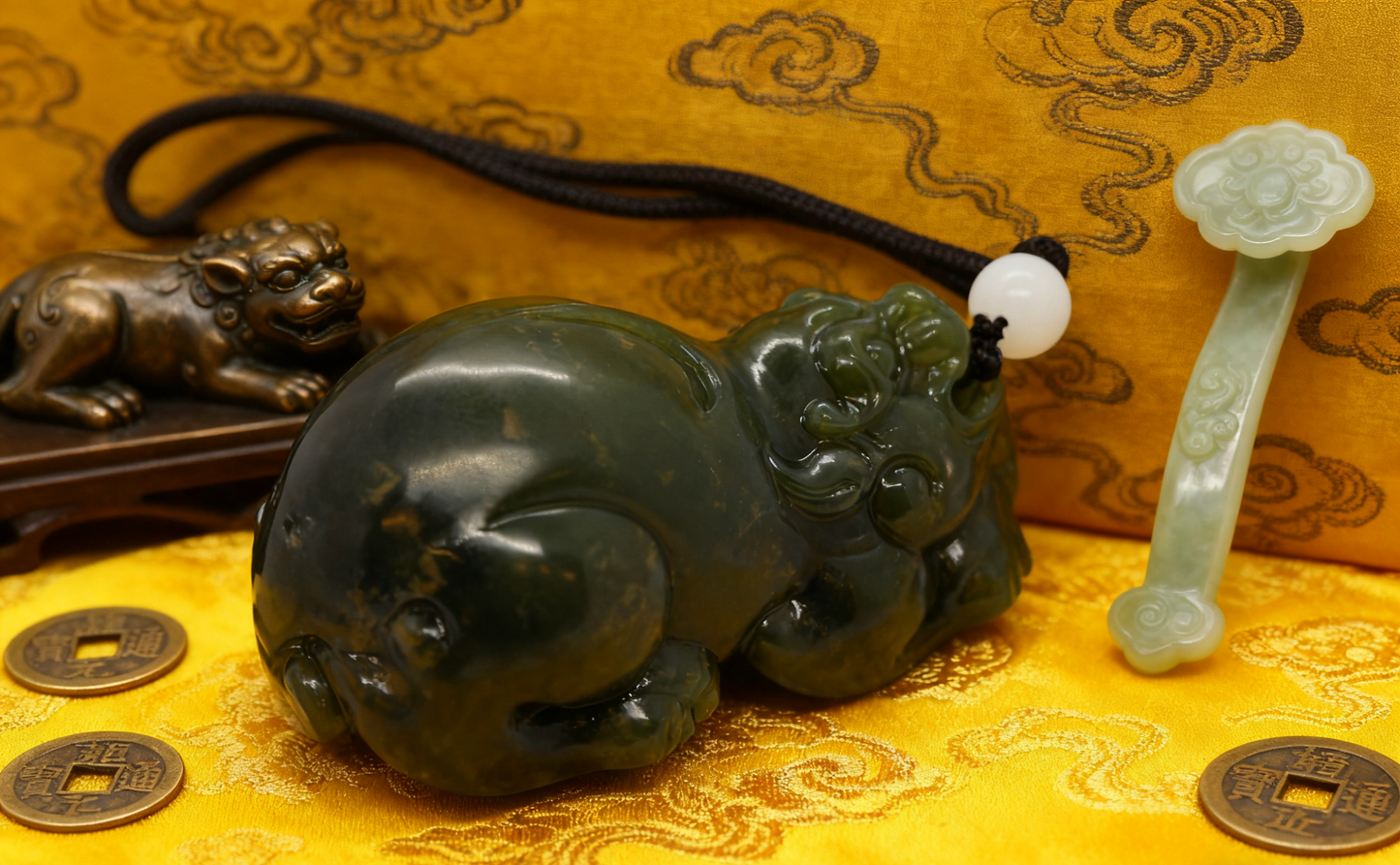 Wealth Statue Pi Xiu, Solid Nephrite Jade 133g, Chinese Mythical Creature, Business Gift