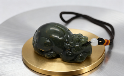 Wealth Statue Pi Xiu, Solid Nephrite Jade 133g, Chinese Mythical Creature, Business Gift