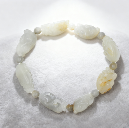 Nephrite Jade Bracelet, 8 Pi Xiu Charm Bracelet, 32.09g Zodiac Seed Jade, Wealth Protection Bracelet