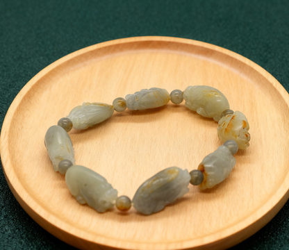 Nephrite Jade Bracelet, 8 Pi Xiu Charm Bracelet, 32.09g Zodiac Seed Jade, Wealth Protection Bracelet