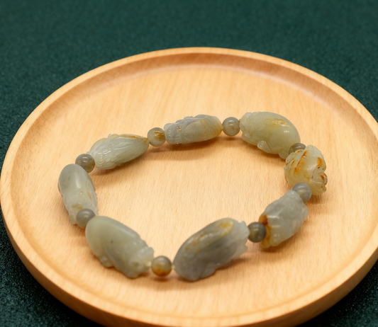 Nephrite Jade Bracelet, 8 Pi Xiu Charm Bracelet, 32.09g Zodiac Seed Jade, Wealth Protection Bracelet