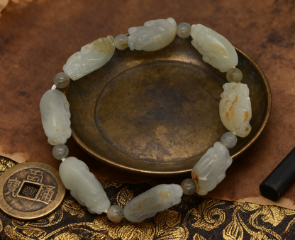 Nephrite Jade Bracelet, 8 Pi Xiu Charm Bracelet, 32.09g Zodiac Seed Jade, Wealth Protection Bracelet