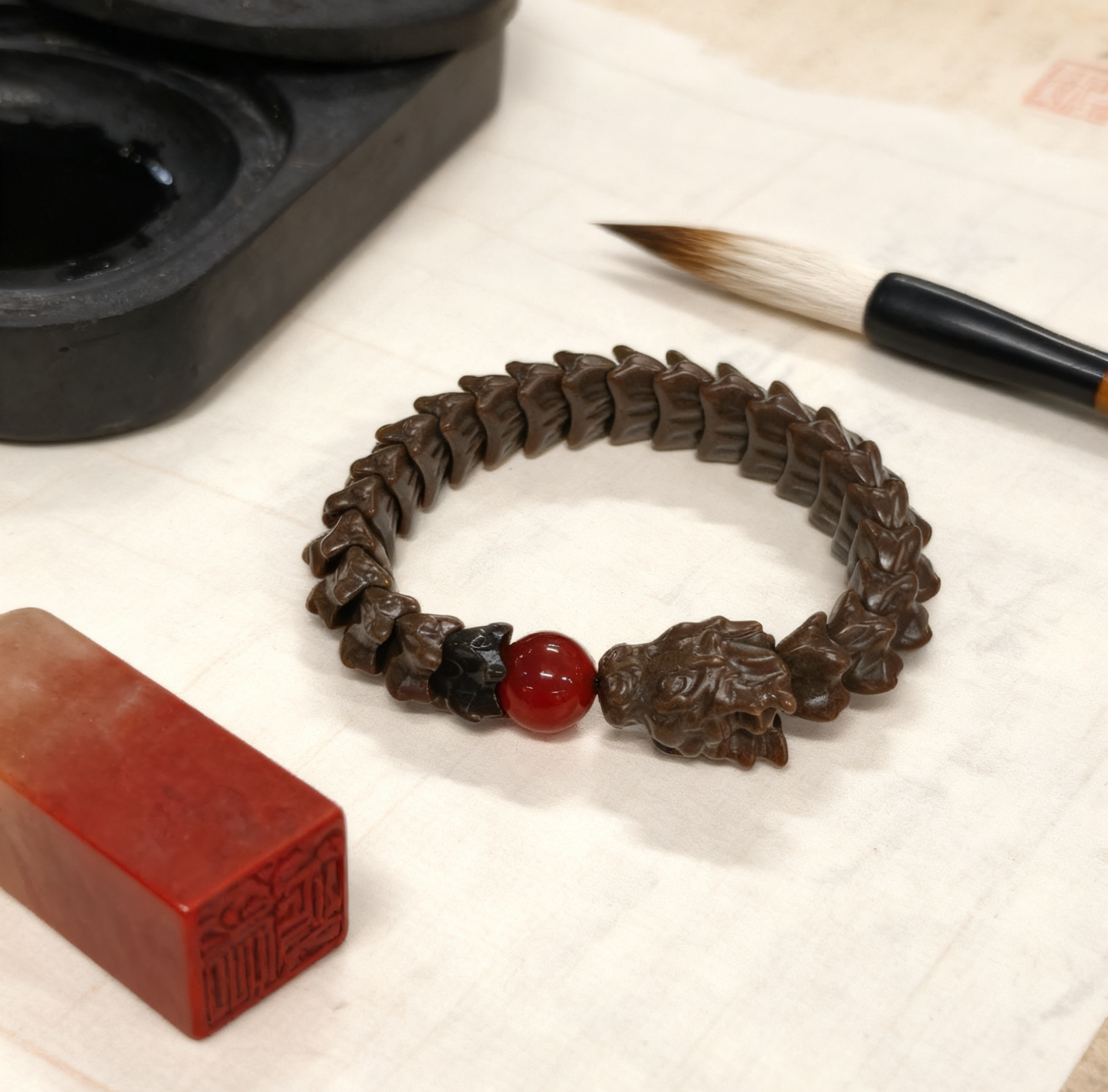 Coffee Brown Dragon Bone Bracelet, 68.5g Earthy Nephrite Jade, Grounding Meditation Bracelet, Zen Warrior Jewelry