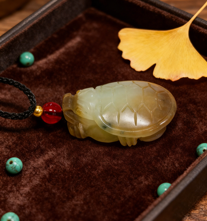 Dragon Turtle Jade Pendant, Natural Sugar White Nephrite 13.6g, Unique Animal Totem, Spiritual Protection Gift