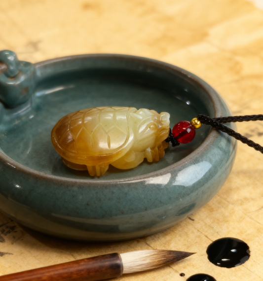 Dragon Turtle Jade Pendant, Natural Sugar White Nephrite 13.6g, Unique Animal Totem, Spiritual Protection Gift