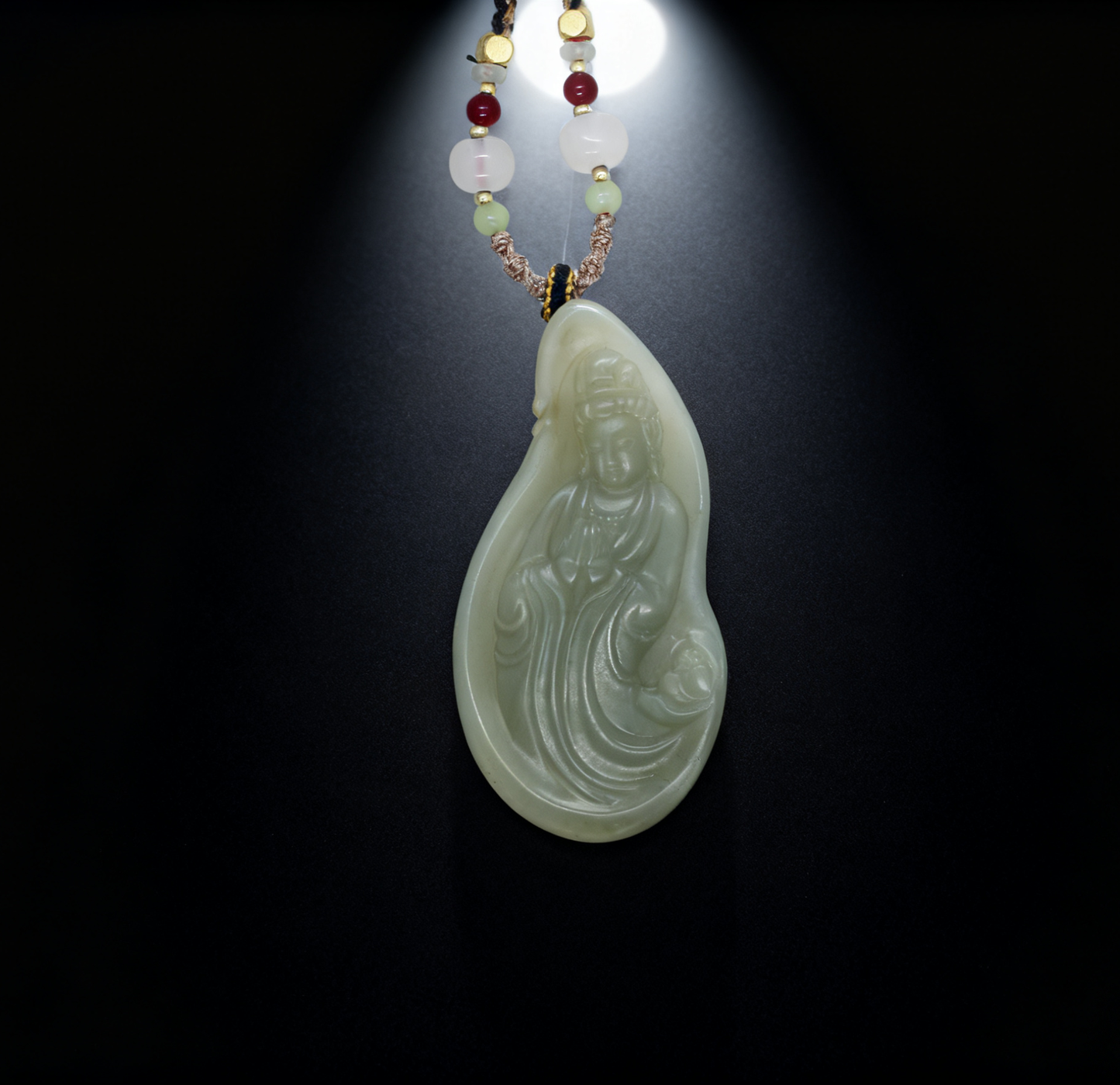 Nephrite Jade Pendant, Guanyin Goddess Pendant, 40.76g Zodiac Seed Jade, Buddhist Memento