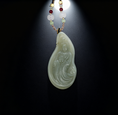 Nephrite Jade Pendant, Guanyin Goddess Pendant, 40.76g Zodiac Seed Jade, Buddhist Memento
