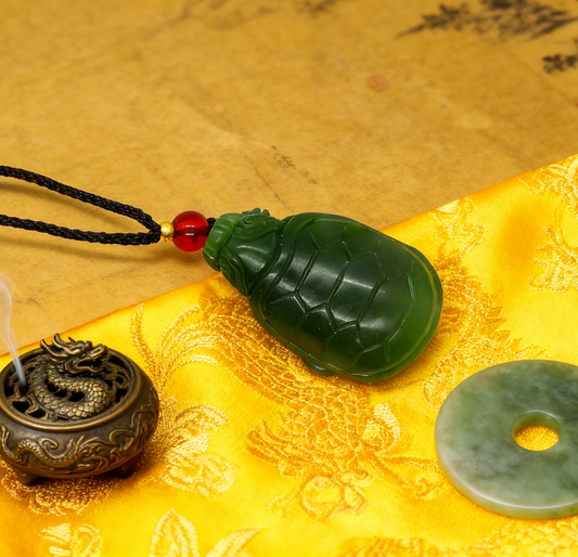 Dragon Turtle Pendant, 14.55g Green Nephrite Jade, Wisdom Longevity Talisman, Spiritual Protection Amulet