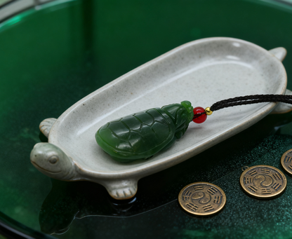 Dragon Turtle Pendant, 14.55g Green Nephrite Jade, Wisdom Longevity Talisman, Spiritual Protection Amulet