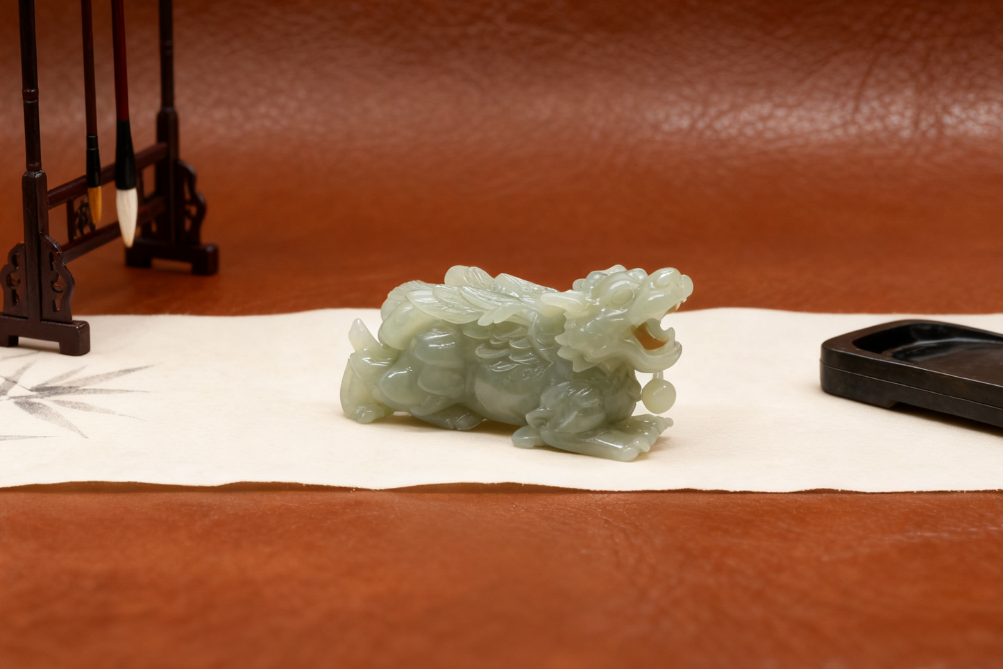 Qilin Jade Statue, 42.28g Natural Nephrite, Auspicious Guardian, Good Fortune Home Decor