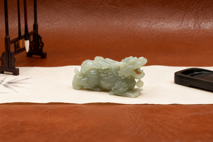 Qilin Jade Statue, 42.28g Natural Nephrite, Auspicious Guardian, Good Fortune Home Decor