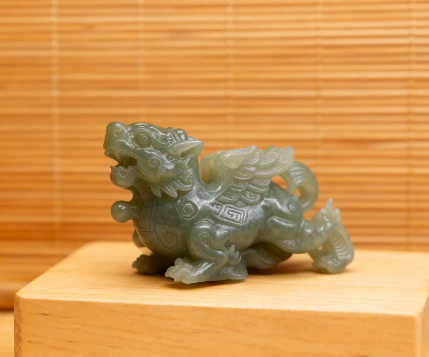 Qilin Jade Statue, 42.28g Natural Nephrite, Auspicious Guardian, Good Fortune Home Decor