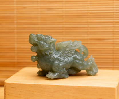 Qilin Jade Statue, 42.28g Natural Nephrite, Auspicious Guardian, Good Fortune Home Decor