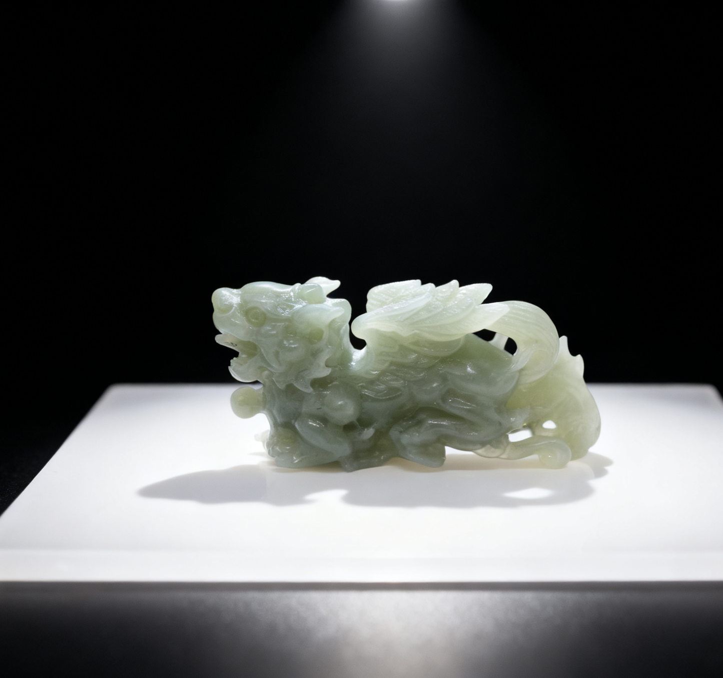 Qilin Jade Statue, 42.28g Natural Nephrite, Auspicious Guardian, Good Fortune Home Decor
