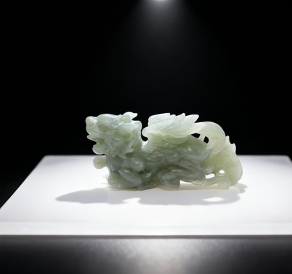 Qilin Jade Statue, 42.28g Natural Nephrite, Auspicious Guardian, Good Fortune Home Decor