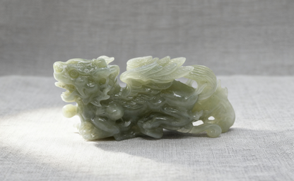 Qilin Jade Statue, 42.28g Natural Nephrite, Auspicious Guardian, Good Fortune Home Decor
