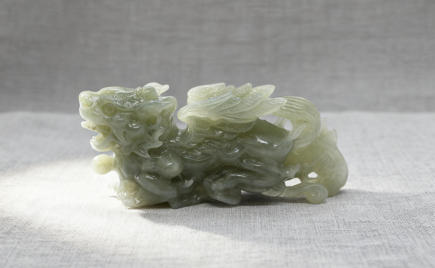 Qilin Jade Sculpture, Solid Nephrite 42.28g, Chinese Mythical Beast, Protection Talisman