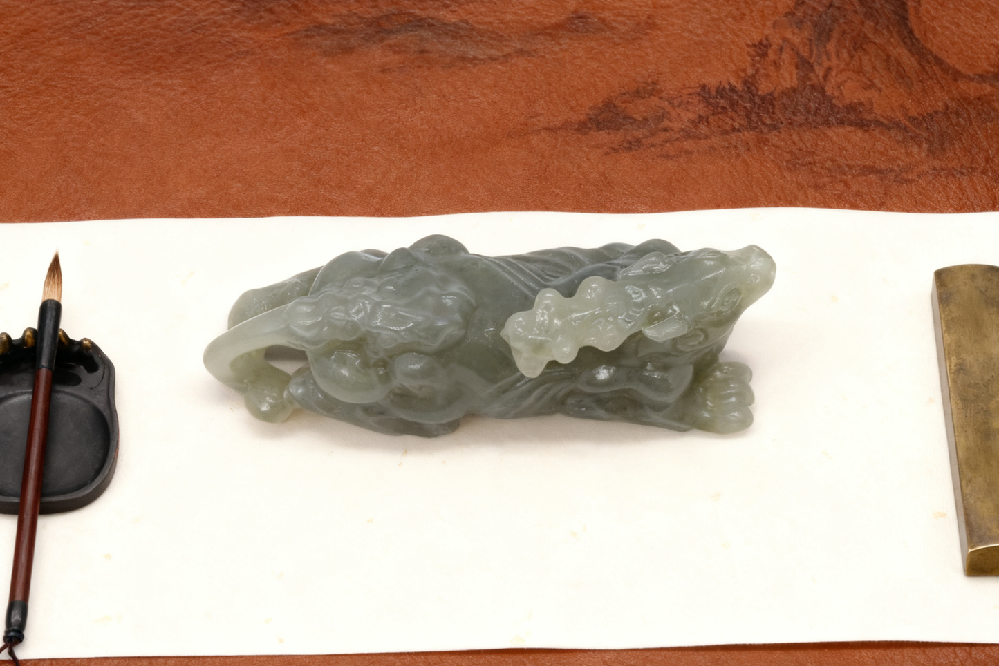 Qilin Jade Sculpture, Solid Nephrite 42.28g, Chinese Mythical Beast, Protection Talisman