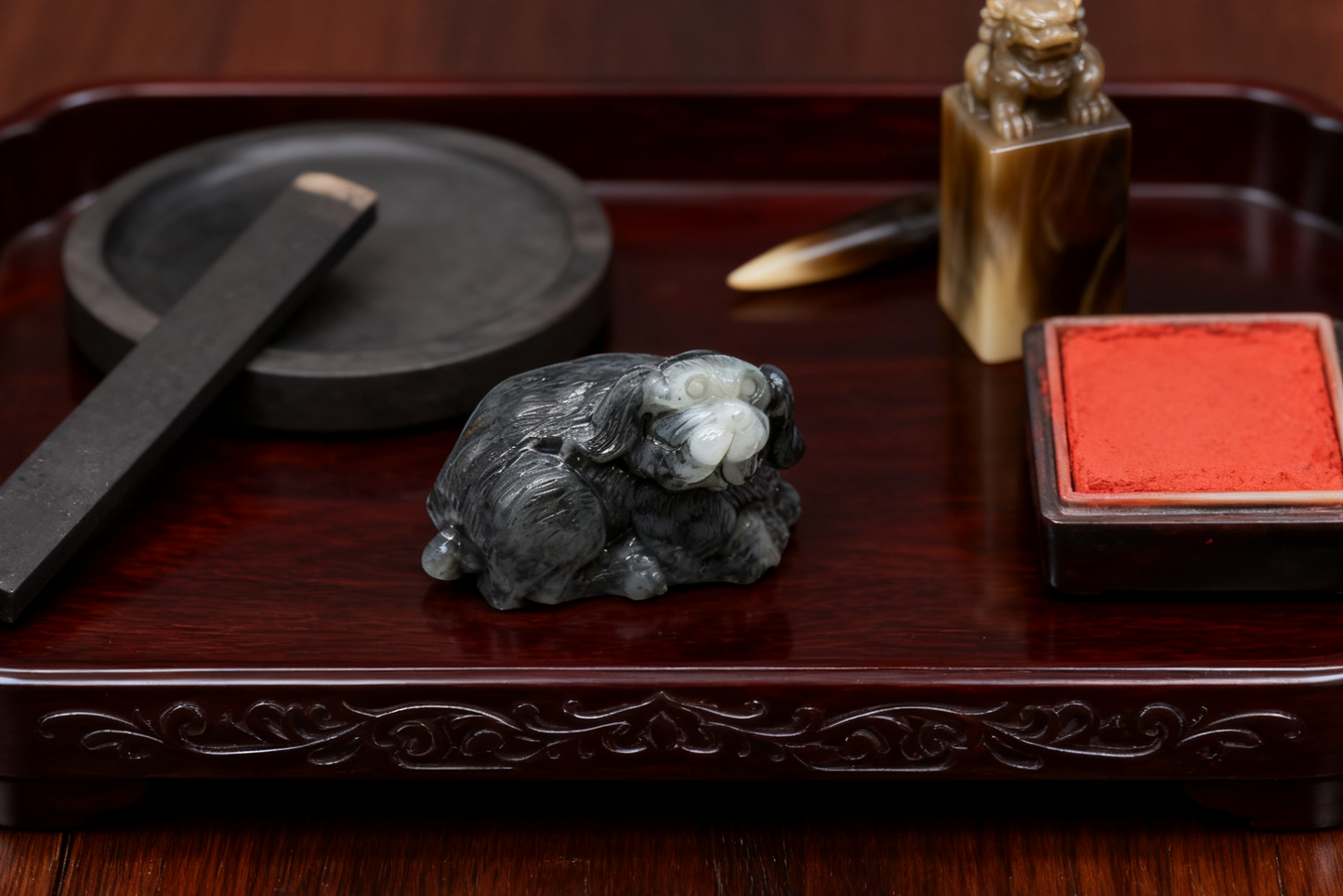 Fortune Dog Jade Sculpture, 53.8g Natural Nephrite, Wealth Attraction Talisman, Home Blessing Decor