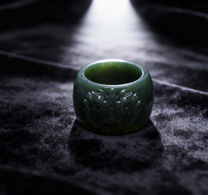 Nephrite Jade Thumb Ring, Dragon Head Thumb Ring, 19.3g Archery Ring, Chinese Archer Ring