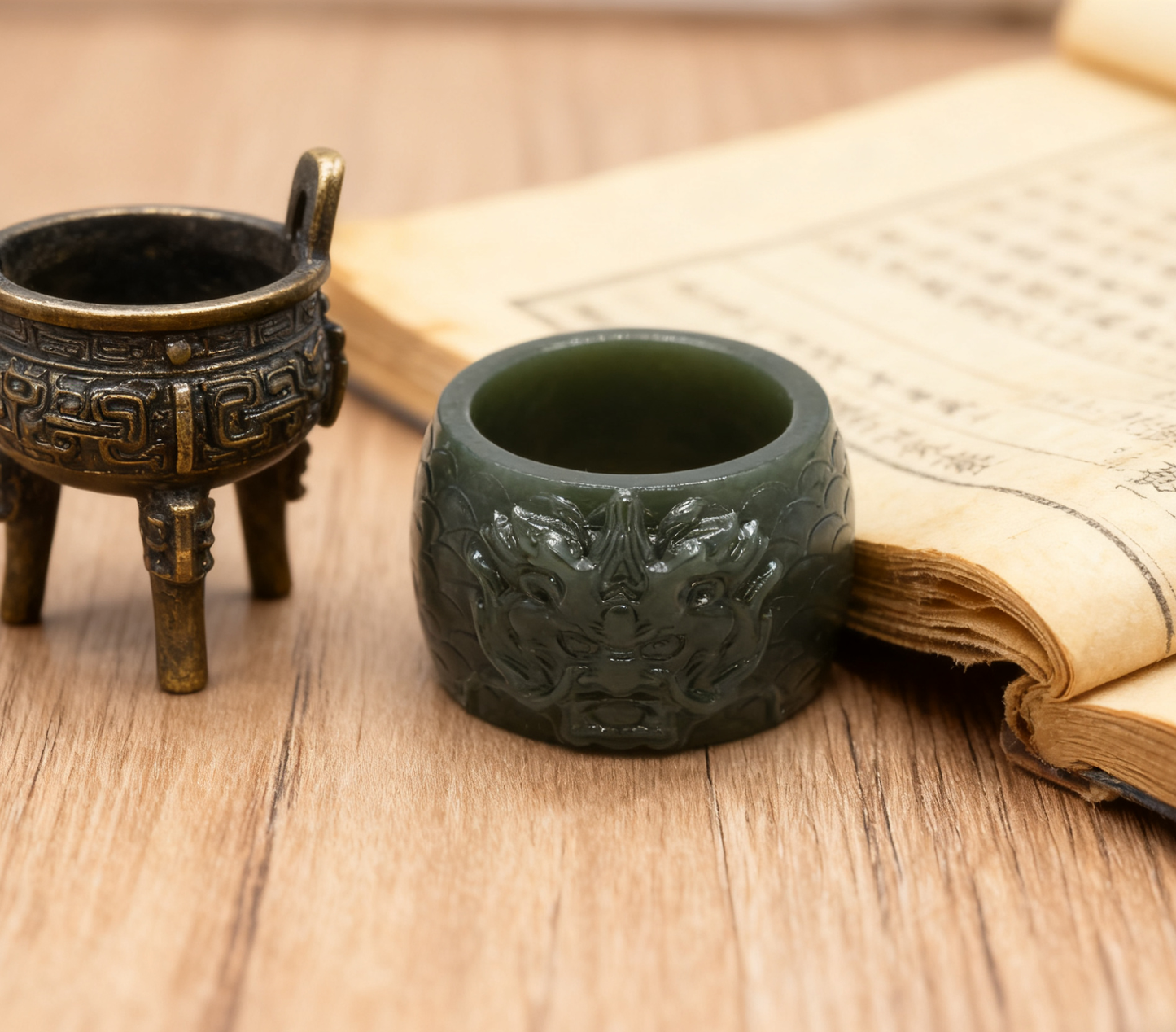 Nephrite Jade Thumb Ring, Dragon Head Thumb Ring, 19.3g Archery Ring, Chinese Archer Ring