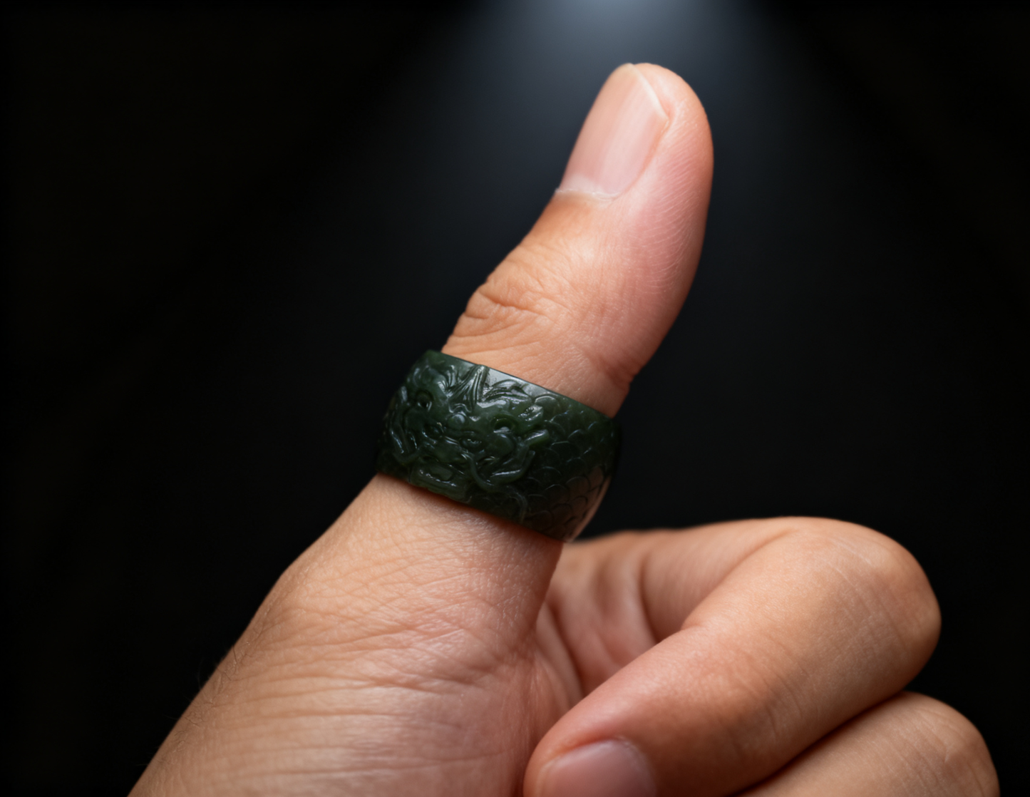 Nephrite Jade Thumb Ring, Dragon Head Thumb Ring, 19.3g Archery Ring, Chinese Archer Ring