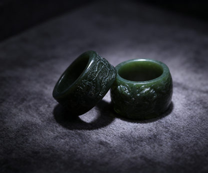 Nephrite Jade Thumb Ring, Dragon Head Thumb Ring, 19.3g Archery Ring, Chinese Archer Ring